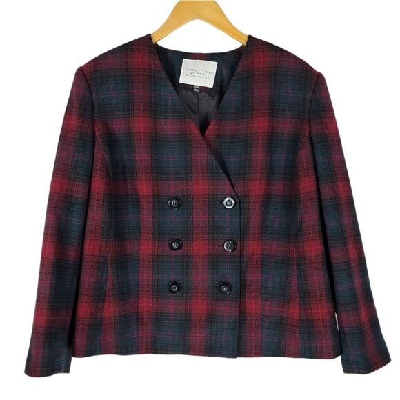 Casual Corner Vintage Red & Green Plaid Blazer - Picture 1 of 8